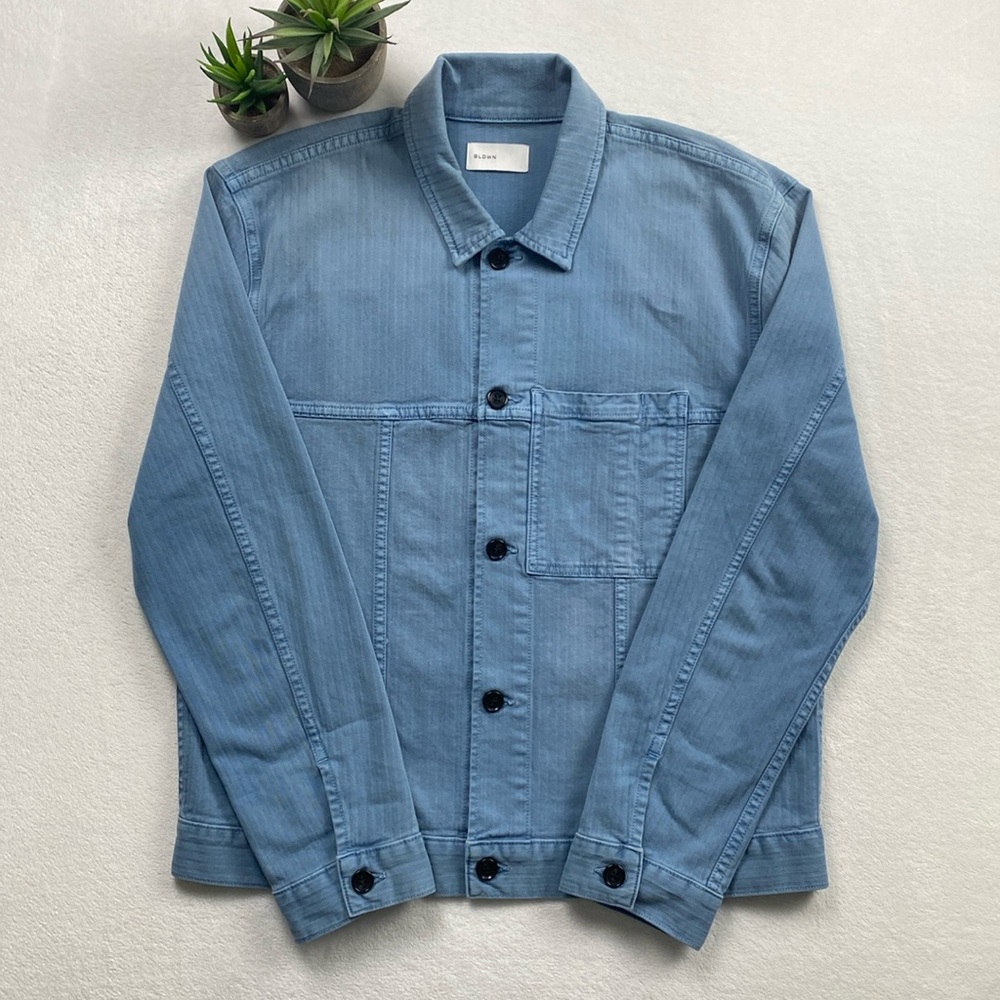 BLDWN Druid Woven Striped Collared Long Sleeve Button Up Jacket | Vintage Indigo